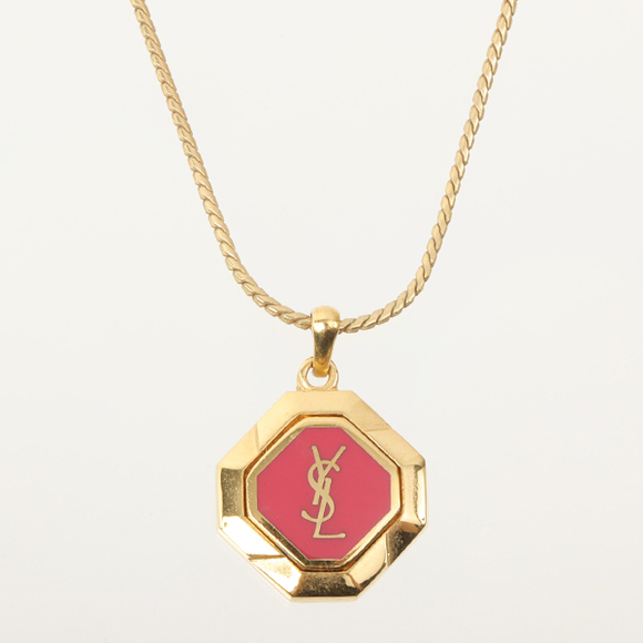 YVES SAINT LAURENT Logo Plate Necklace Pink - Picture 3 of 7